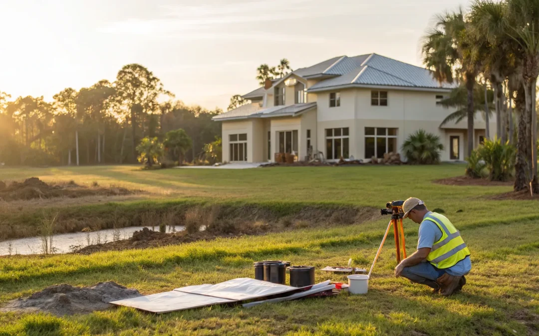 Surveyor assessing a property to determine the cost of an engineered septic system.