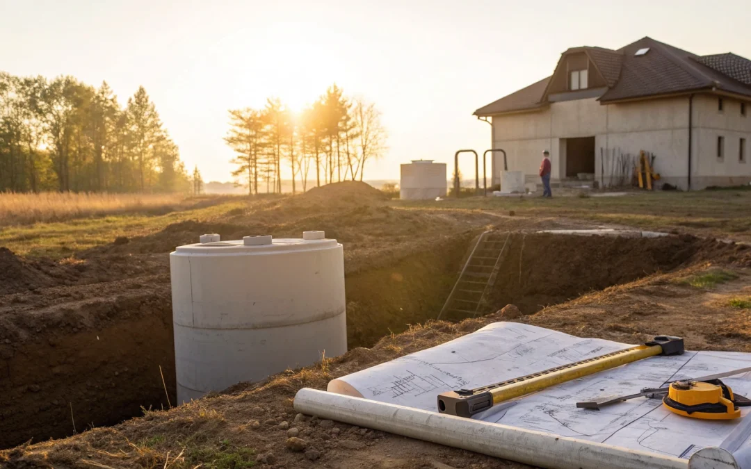 Septic system design plans and permit paperwork used to calculate project cost.