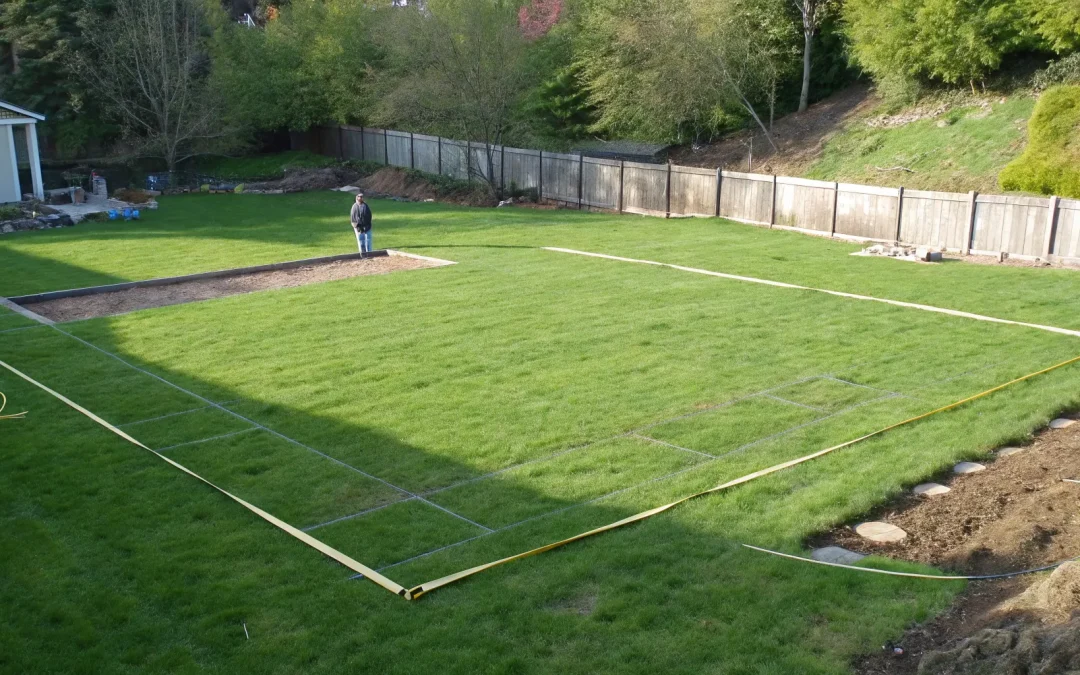 Leach field layout for a 3 bedroom home marked on a lawn.