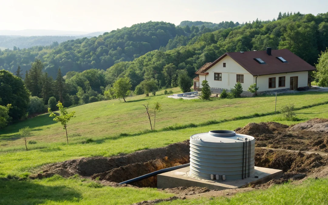 STEP system septic tank installed in the yard of a home.