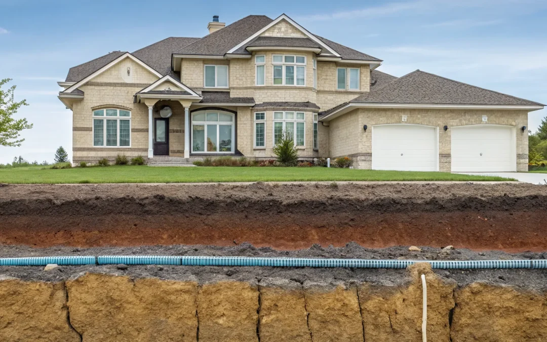 Soil analysis diagram for a septic system showing soil layers, a drain pipe, and the groundwater level.